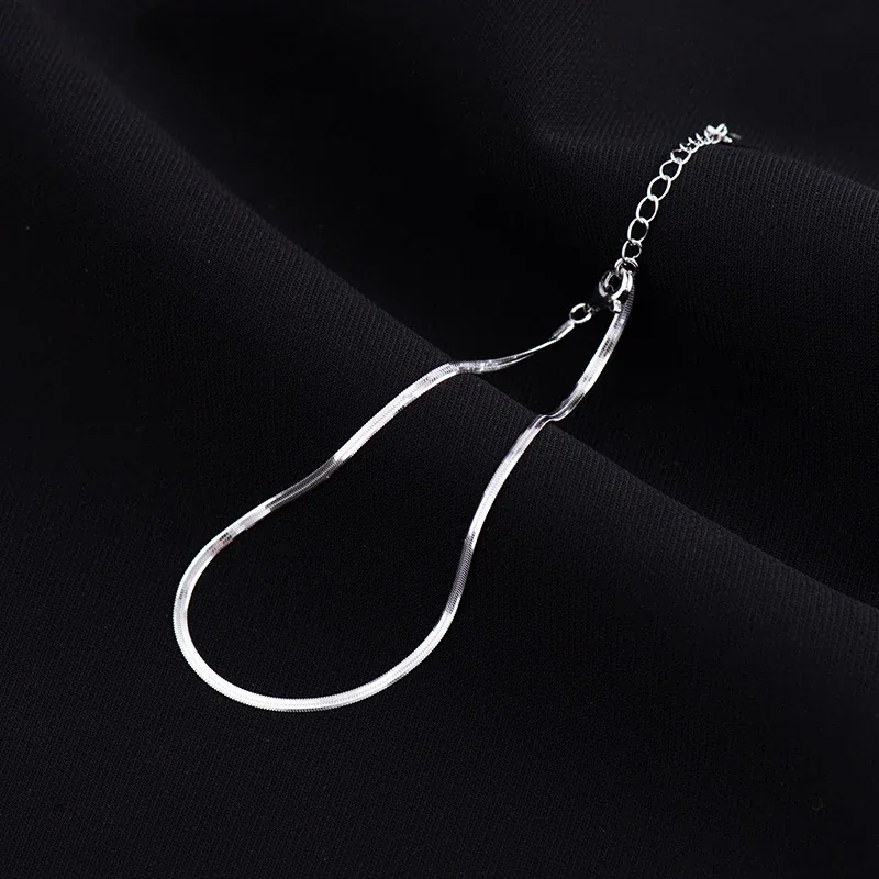 Sleek 925 Sterling Silver Snake Chain Bar Tag Anklet - 21+3 cm