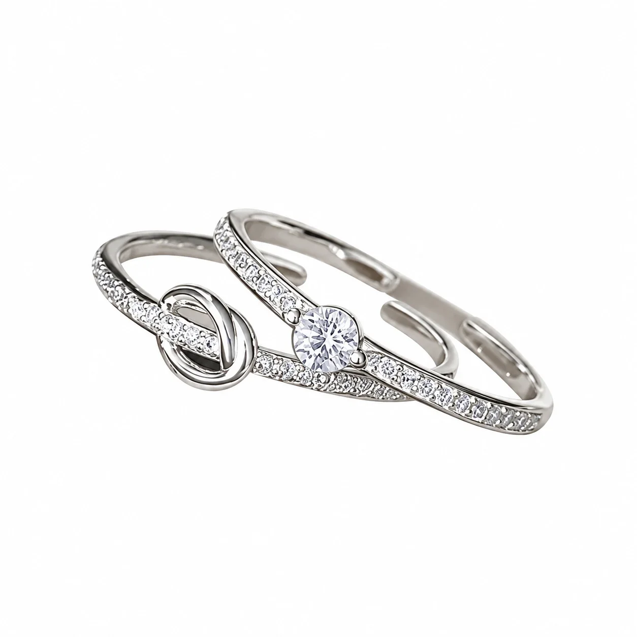 Delicate 925 Sterling Silver Clover Pavé Open Ring