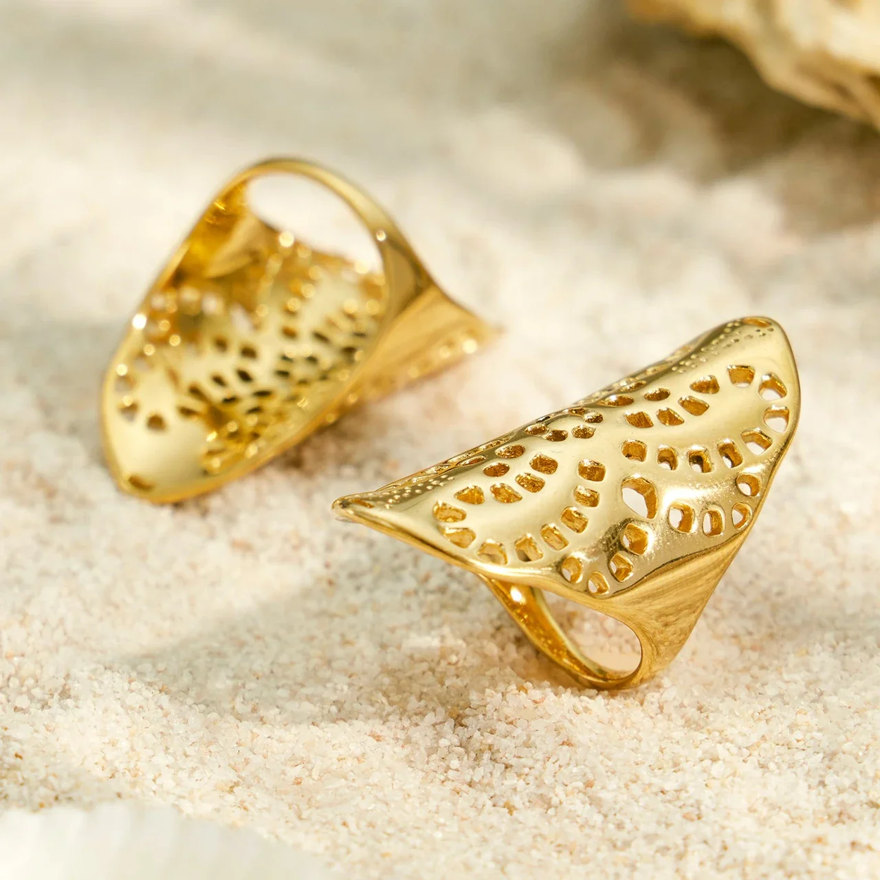Sculptural Gold-Plated Stainless Steel Cutout Dome Ring