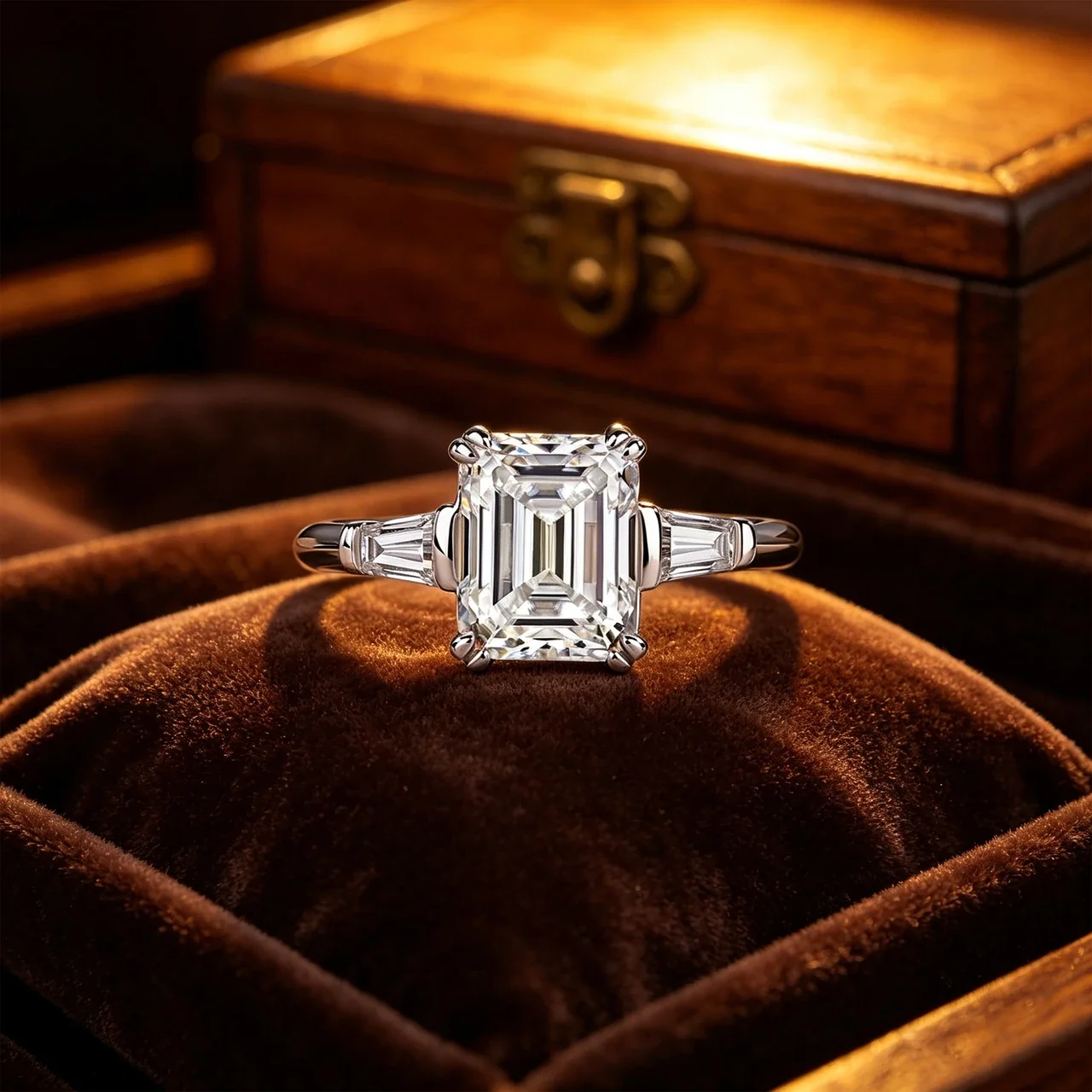 Radiant 925 Sterling Silver Three-Stone Emerald-Cut Ring