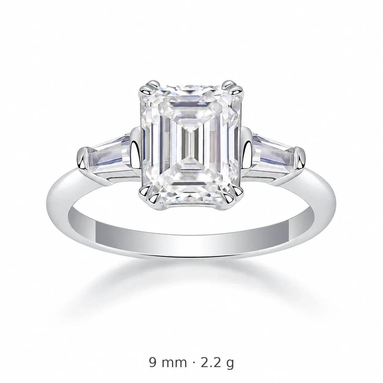 Radiant 925 Sterling Silver Three-Stone Emerald-Cut Ring - Silver