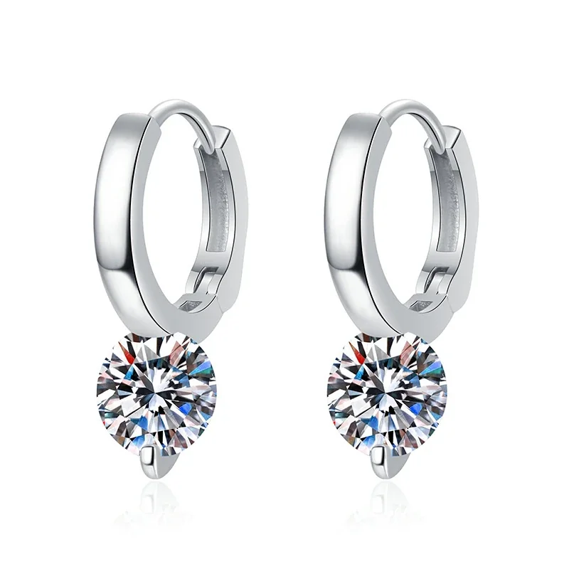 Refined Huggie Round Moissanite 925 Sterling Silver Earrings
