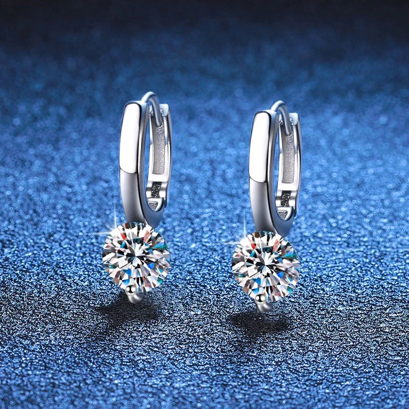 Refined Huggie Round Moissanite 925 Sterling Silver Earrings