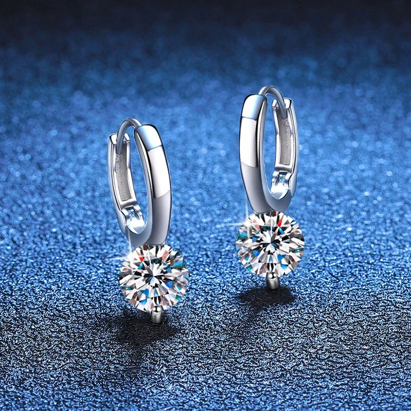 Refined Huggie Round Moissanite 925 Sterling Silver Earrings