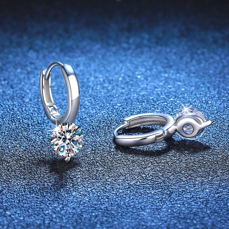 Refined Huggie Round Moissanite 925 Sterling Silver Earrings