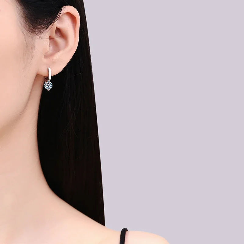 Refined Huggie Round Moissanite 925 Sterling Silver Earrings