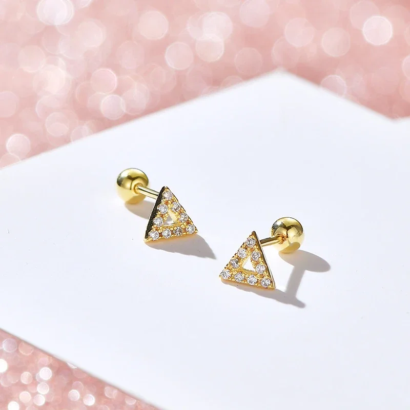Geometric Open Triangle Pave 925 Sterling Silver Stud Earrings