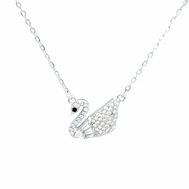 Delicate Swan 925 Sterling Silver Pavé Wing Necklace