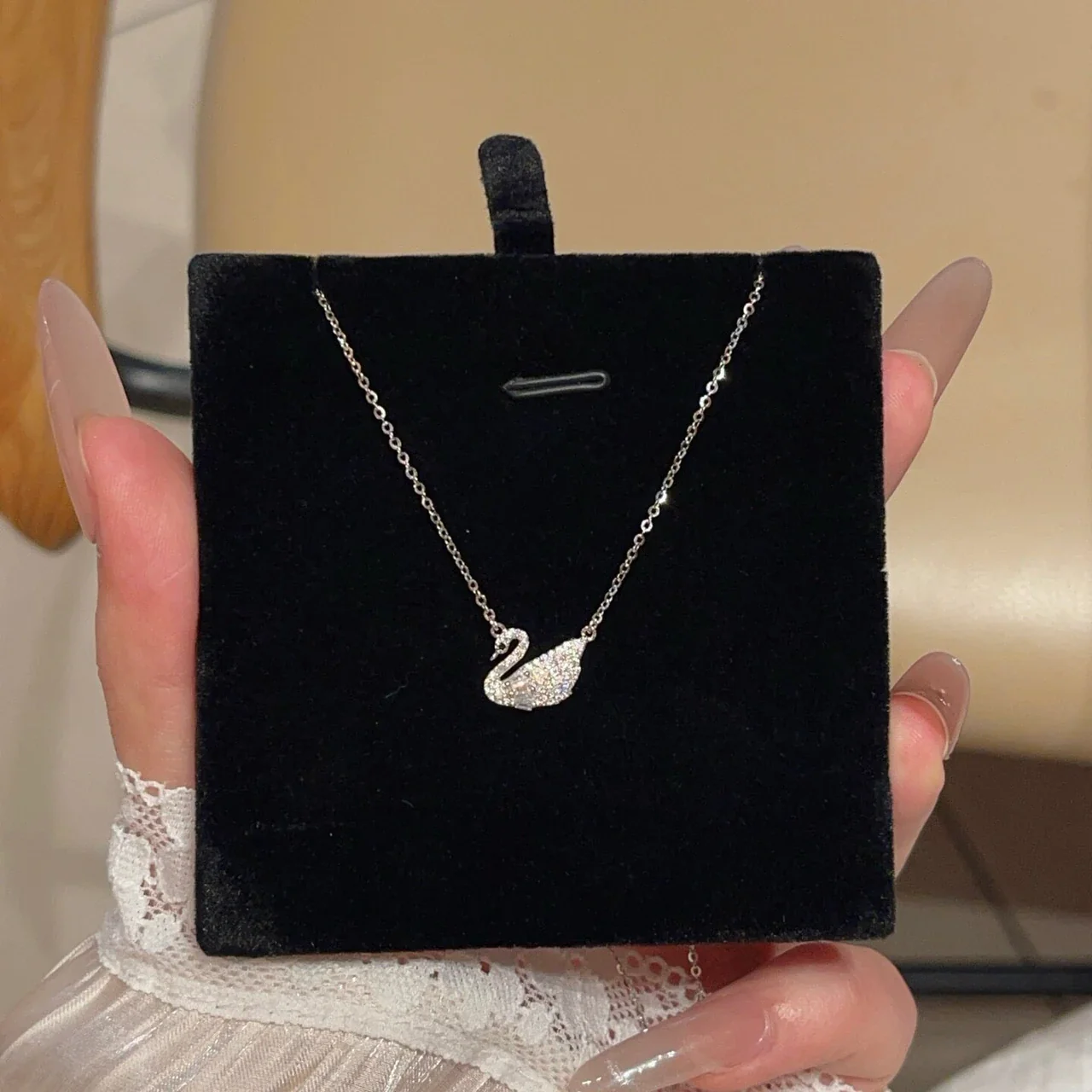 Delicate Swan 925 Sterling Silver Pavé Wing Necklace