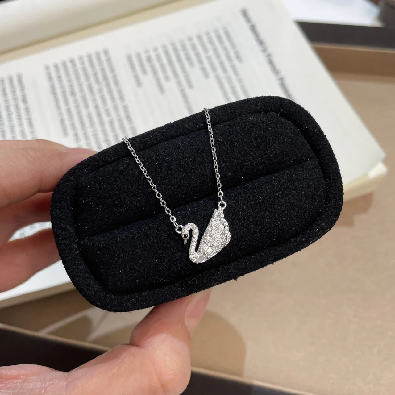 Delicate Swan 925 Sterling Silver Pavé Wing Necklace