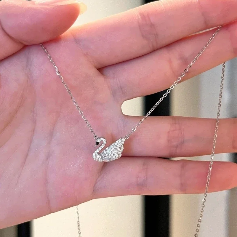 Delicate Swan 925 Sterling Silver Pavé Wing Necklace