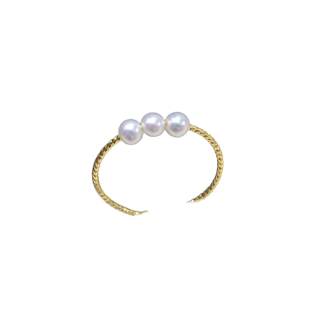 Delicate Gold-Plated Triple Freshwater Pearl Open Ring