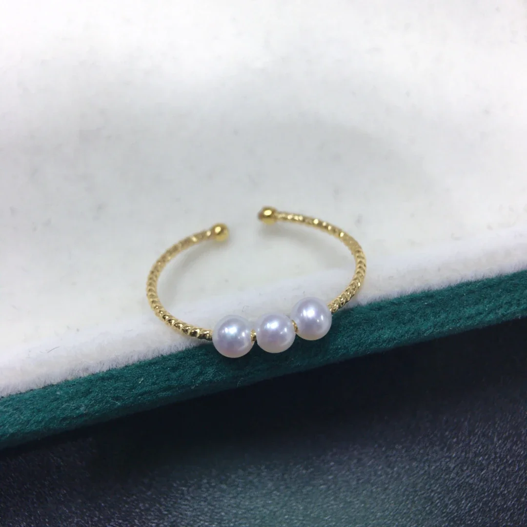 Delicate Gold-Plated Triple Freshwater Pearl Open Ring