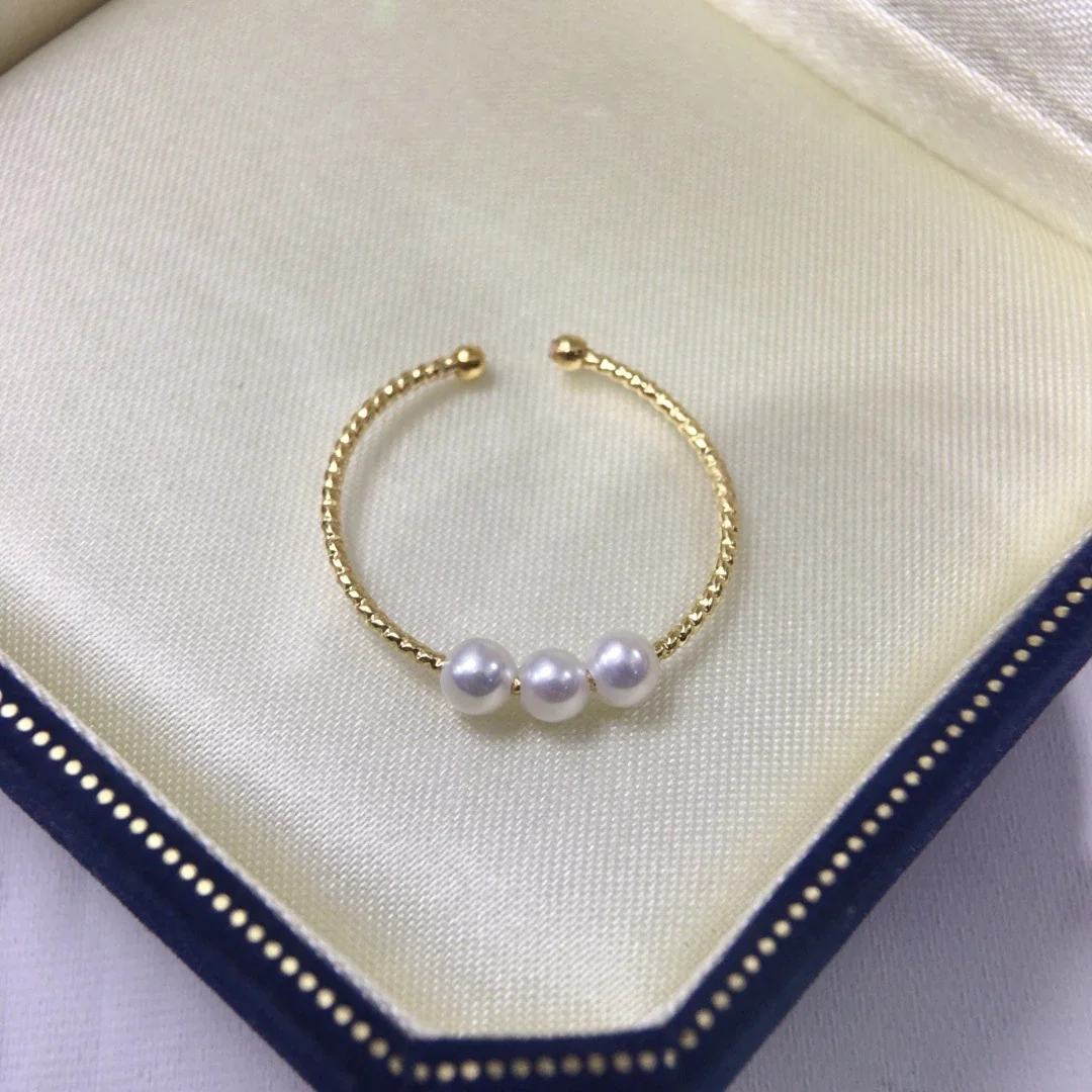 Delicate Gold-Plated Triple Freshwater Pearl Open Ring