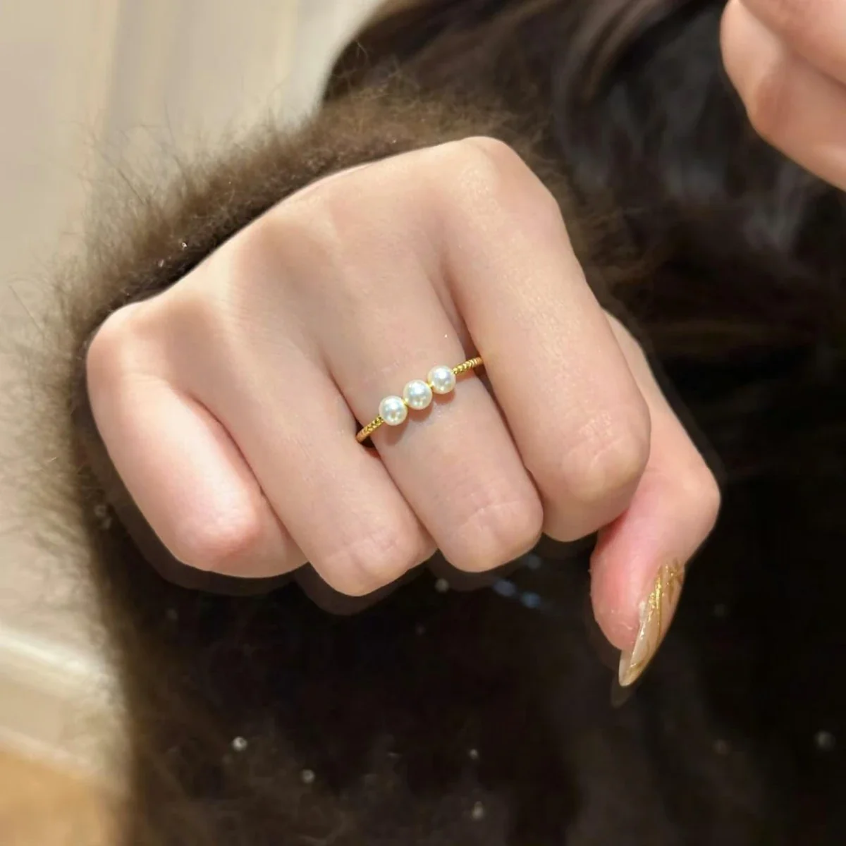 Delicate Gold-Plated Triple Freshwater Pearl Open Ring
