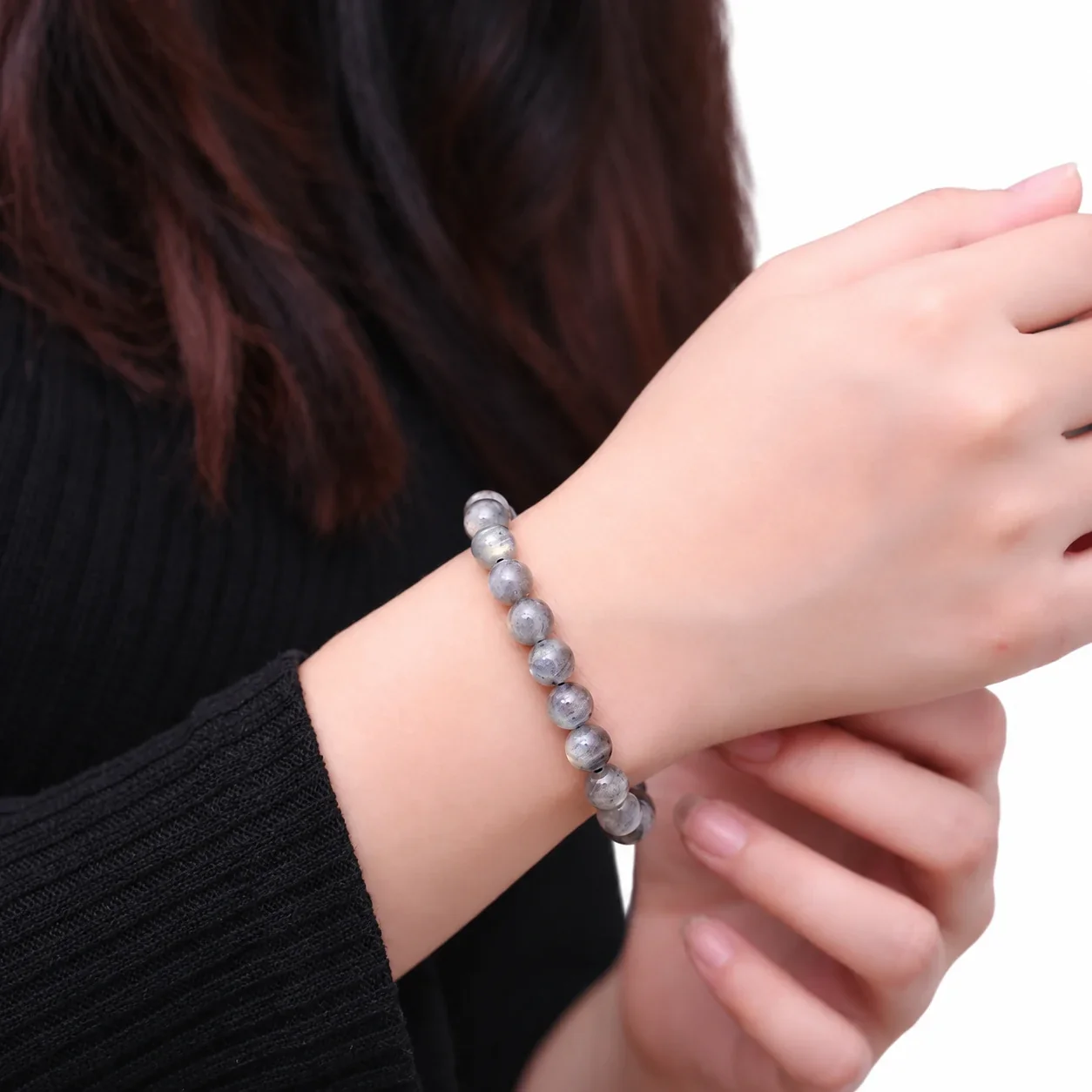 Iridescent Crystal Round-Bead Stretch Bracelet