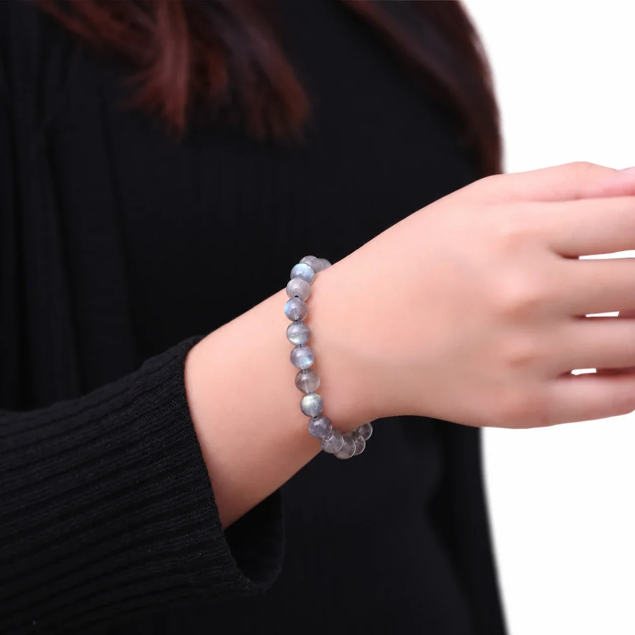 Iridescent Crystal Round-Bead Stretch Bracelet