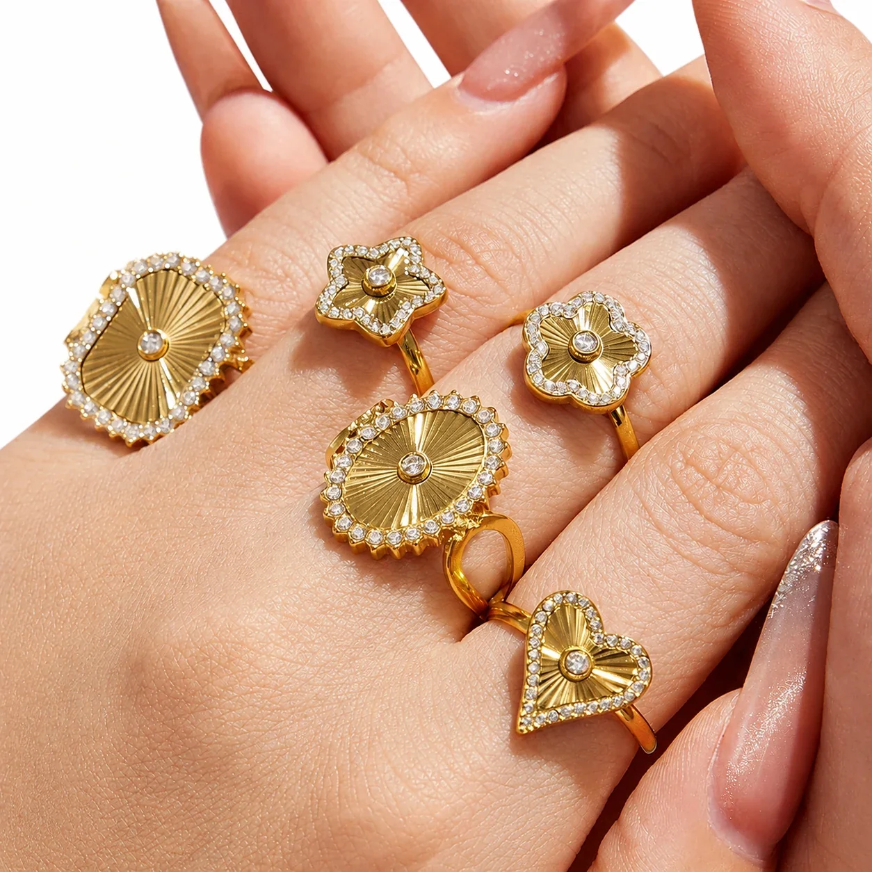 Radiant Fanburst CZ 18K Gold-Plated Open Ring