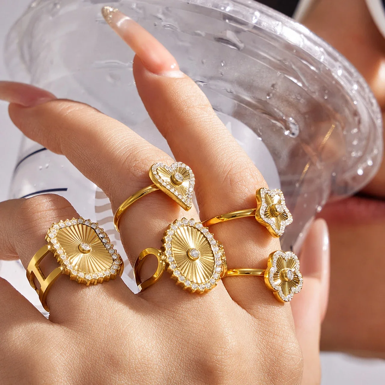 Radiant Fanburst CZ 18K Gold-Plated Open Ring