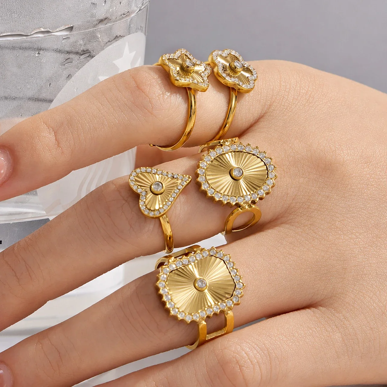 Radiant Fanburst CZ 18K Gold-Plated Open Ring