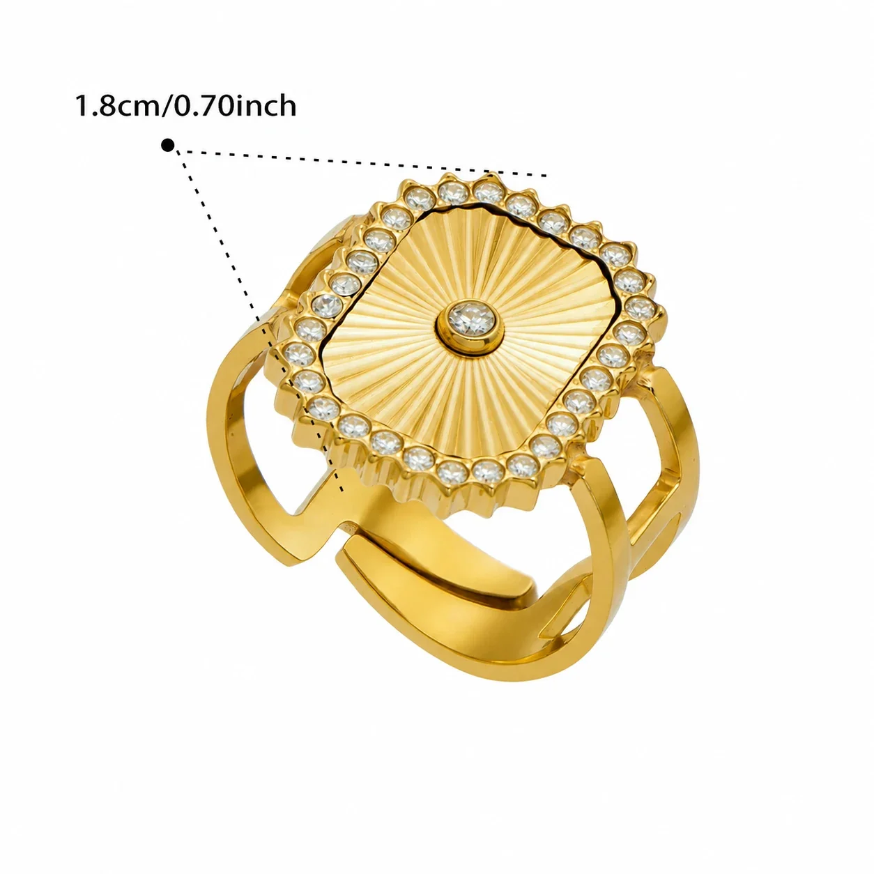 Radiant Fanburst CZ 18K Gold-Plated Open Ring - Gold Square CZ