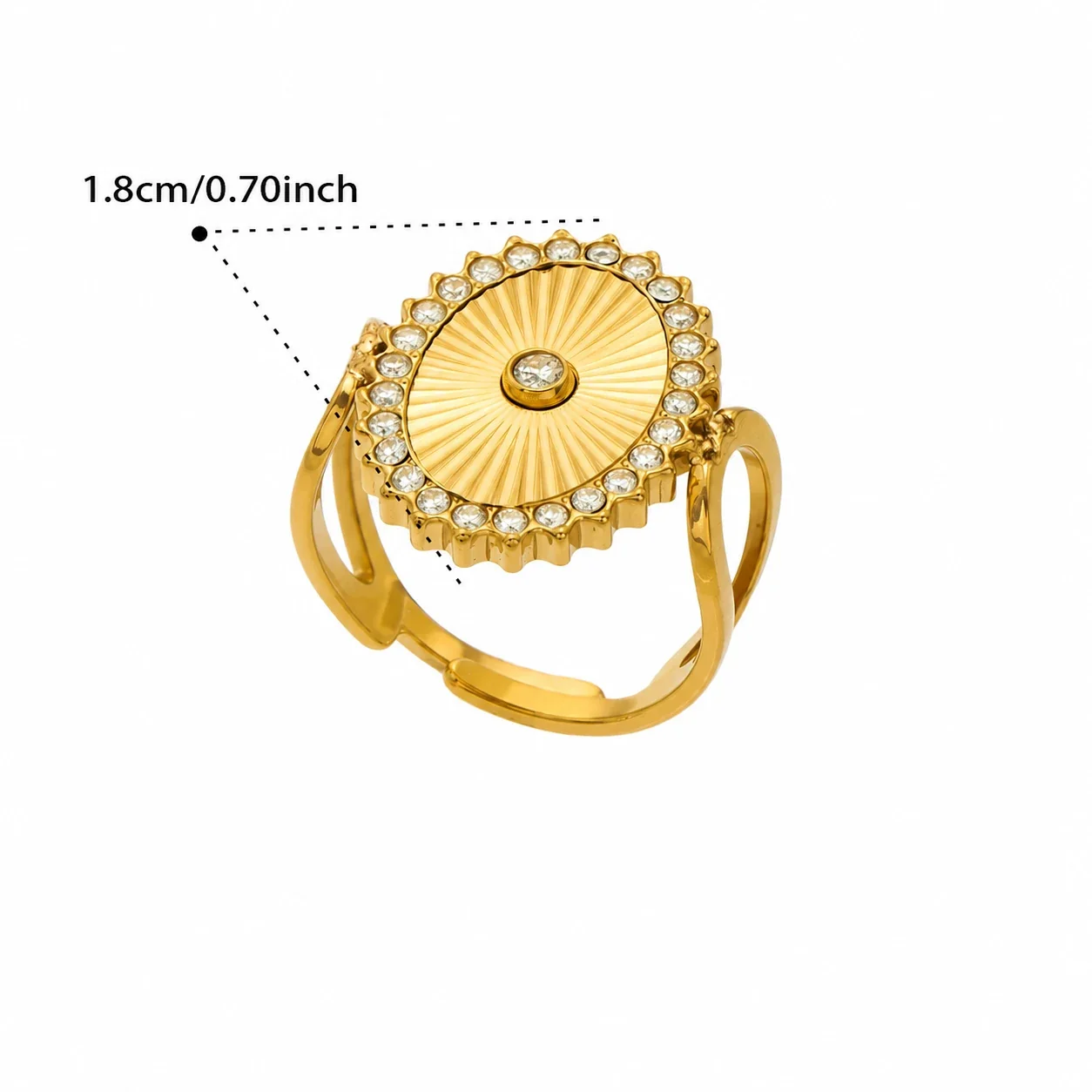 Radiant Fanburst CZ 18K Gold-Plated Open Ring - Gold Oval CZ