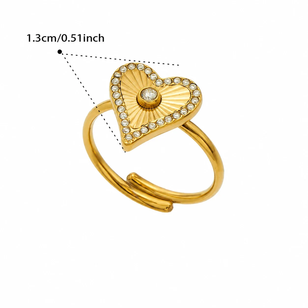 Radiant Fanburst CZ 18K Gold-Plated Open Ring - Gold Heart CZ