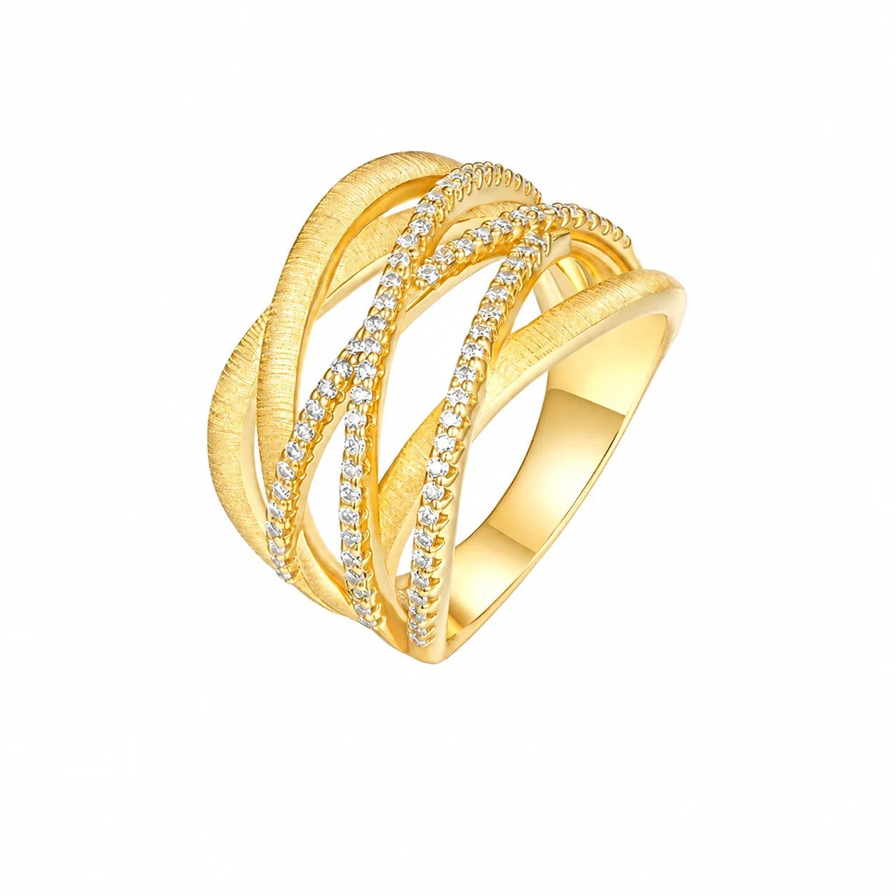 Sculptural Gold-Tone Brushed Pavé Crisscross Ring