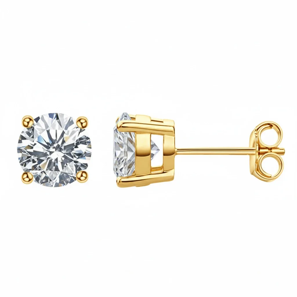 Radiant 925 Sterling Silver Round Four-Prong Basket Stud Earrings