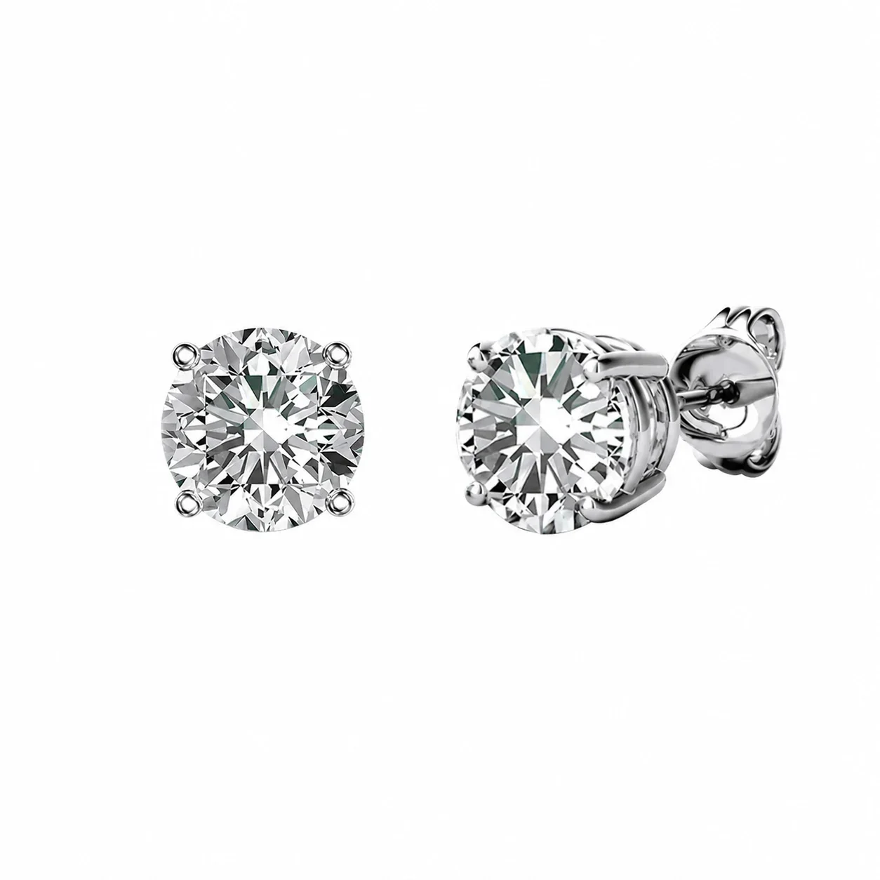 Radiant 925 Sterling Silver Round Four-Prong Basket Stud Earrings
