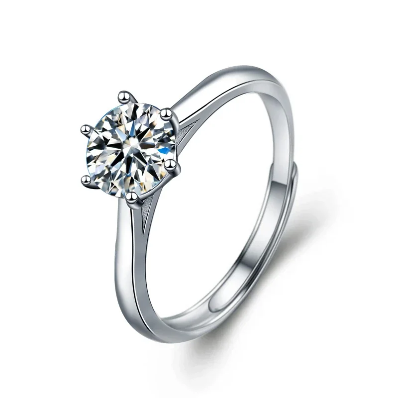 Refined 925 Sterling Silver Six-Prong Split-Shank Moissanite Ring
