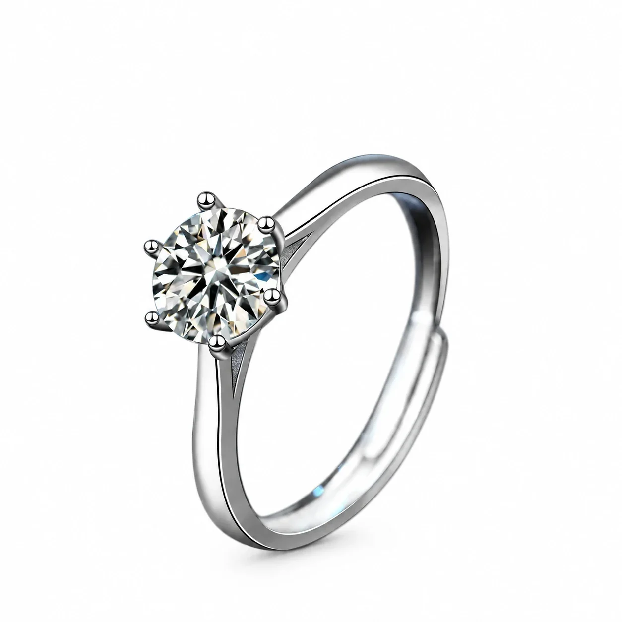 Refined 925 Sterling Silver Six-Prong Split-Shank Ring