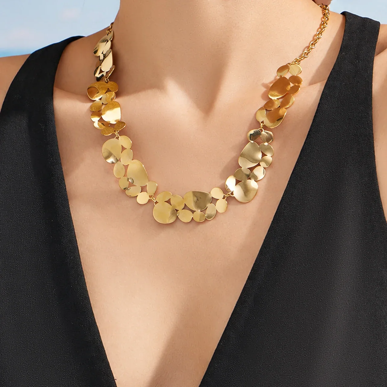 Artful 18K Gold-Plated Disc Cluster Chain Necklace