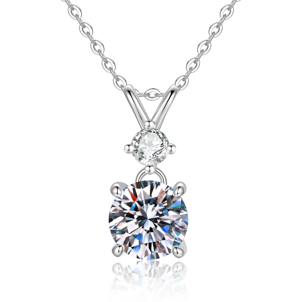 Refined Round Prong-Set 925 Sterling Silver Drop Necklace