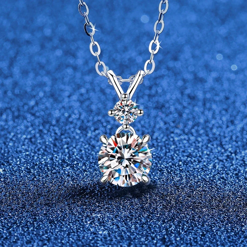 Refined Round Prong-Set 925 Sterling Silver Drop Necklace