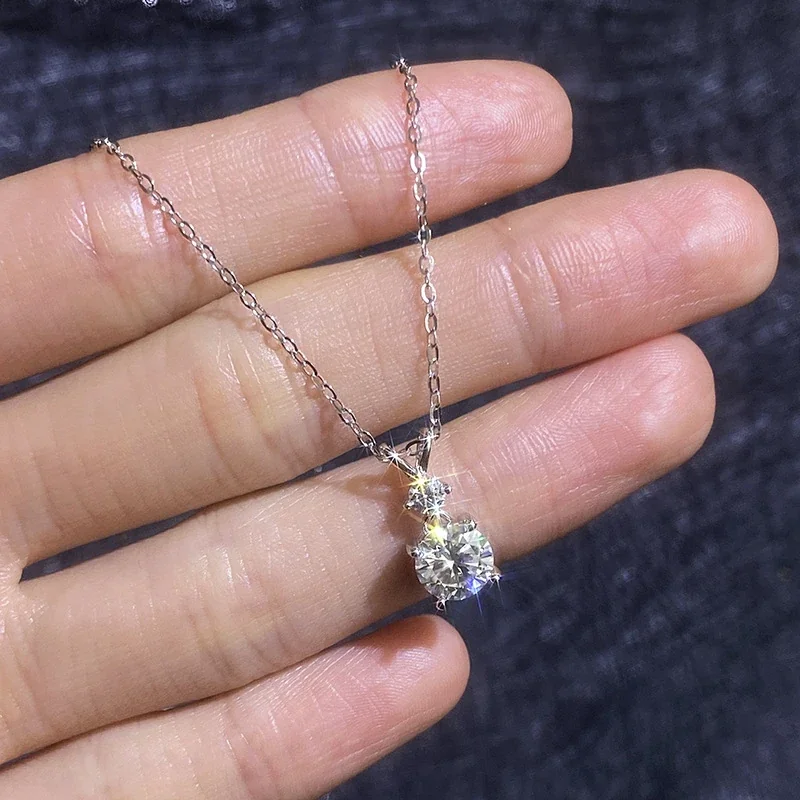 Refined Round Prong-Set 925 Sterling Silver Drop Necklace