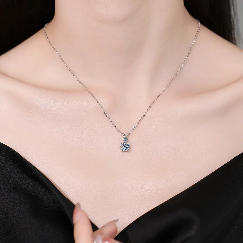 Refined Round Prong-Set 925 Sterling Silver Drop Necklace