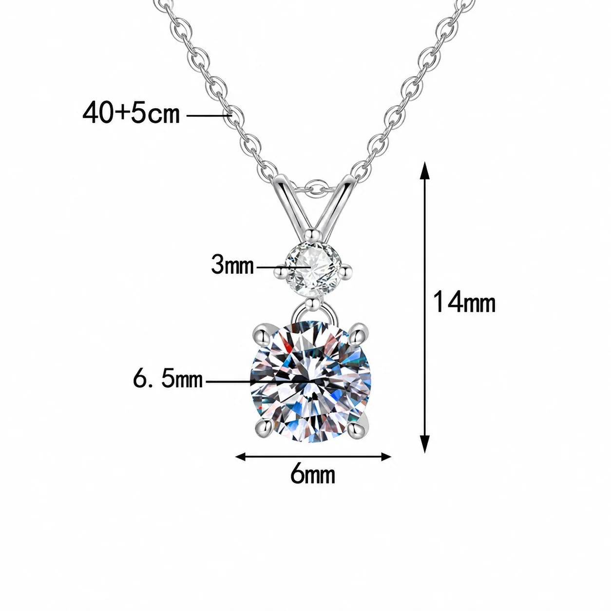 Refined Round Prong-Set 925 Sterling Silver Drop Necklace - Silver Moissanite
