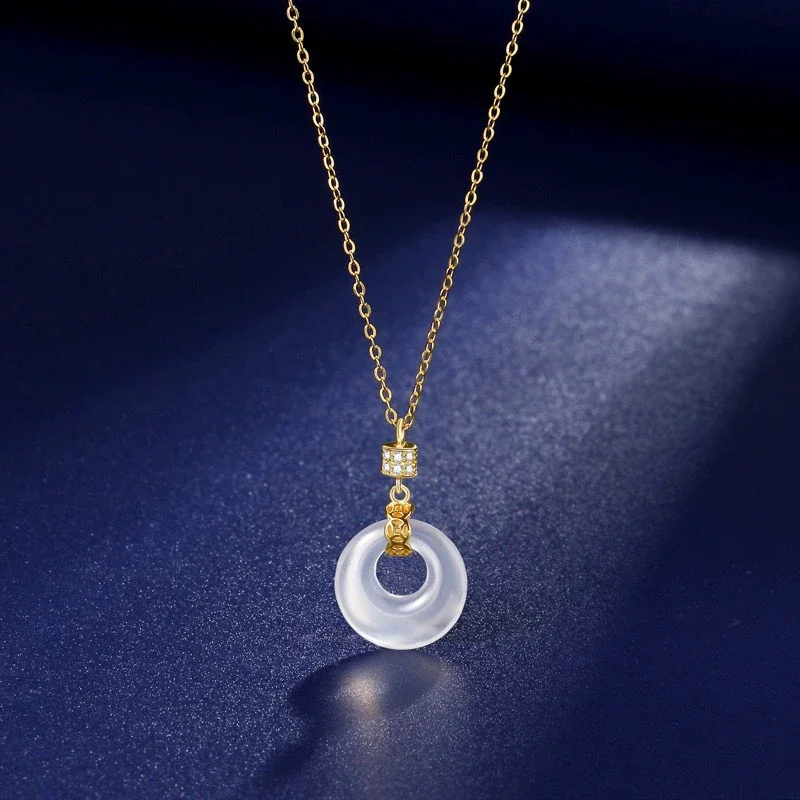 Lustrous Donut Pendant 925 Sterling Silver Cable Necklace - Gold