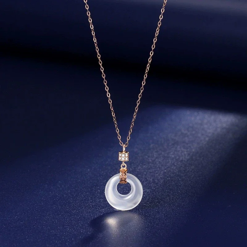 Lustrous Donut Pendant 925 Sterling Silver Cable Necklace - Rose Gold