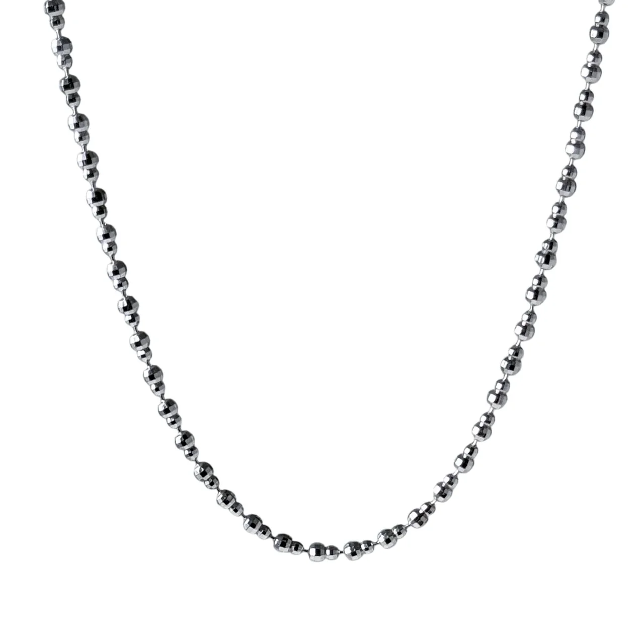 Faceted 925 Sterling Silver Ball Bead Chain Necklace