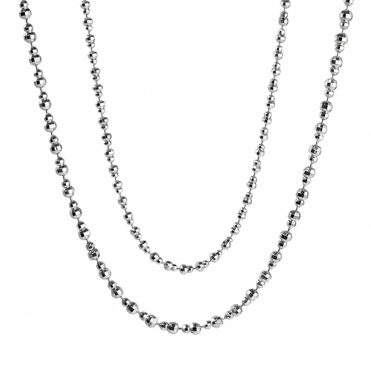 Faceted 925 Sterling Silver Ball Bead Chain Necklace