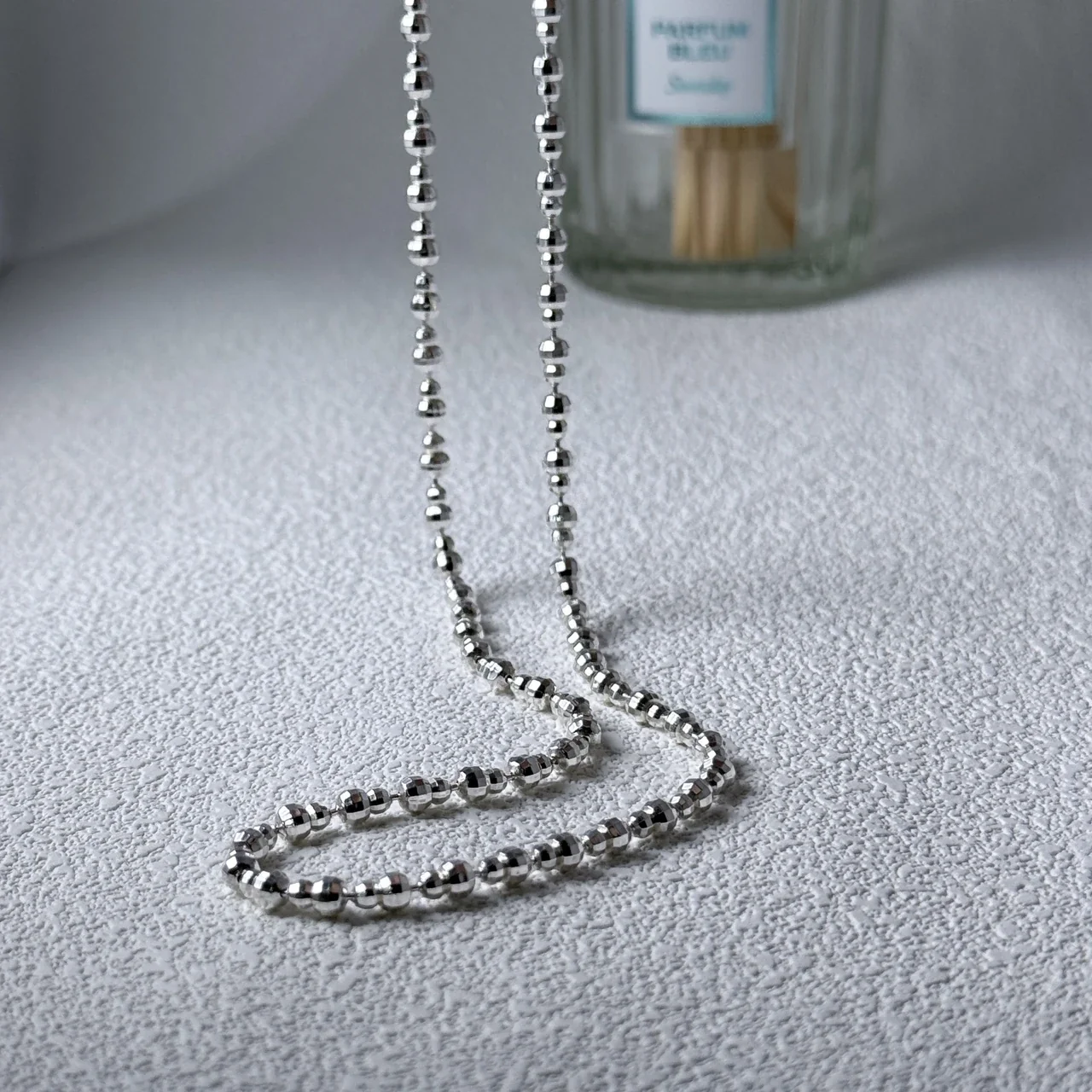 Faceted 925 Sterling Silver Ball Bead Chain Necklace