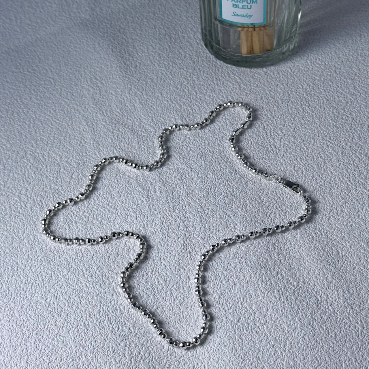 Faceted 925 Sterling Silver Ball Bead Chain Necklace