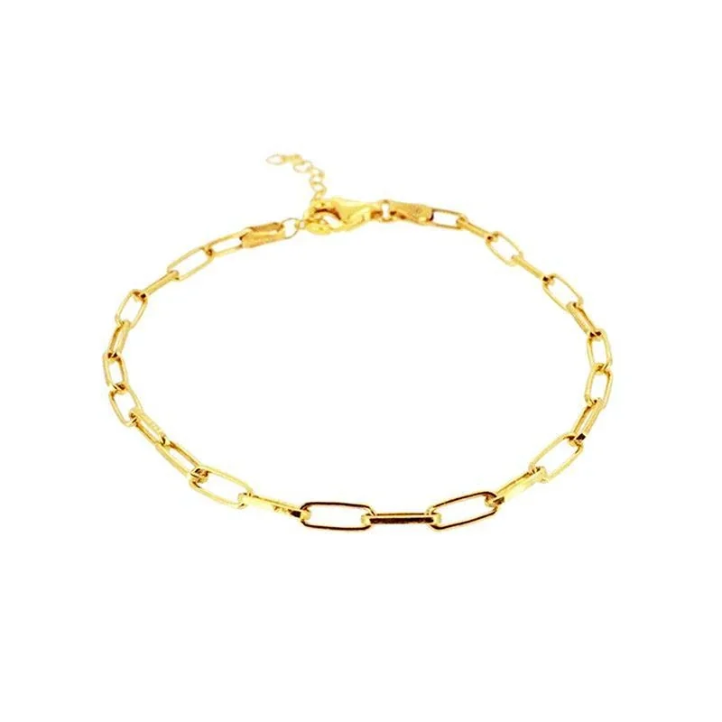 Polished 925 Sterling Silver Gold-Plated Paperclip Link Bracelet