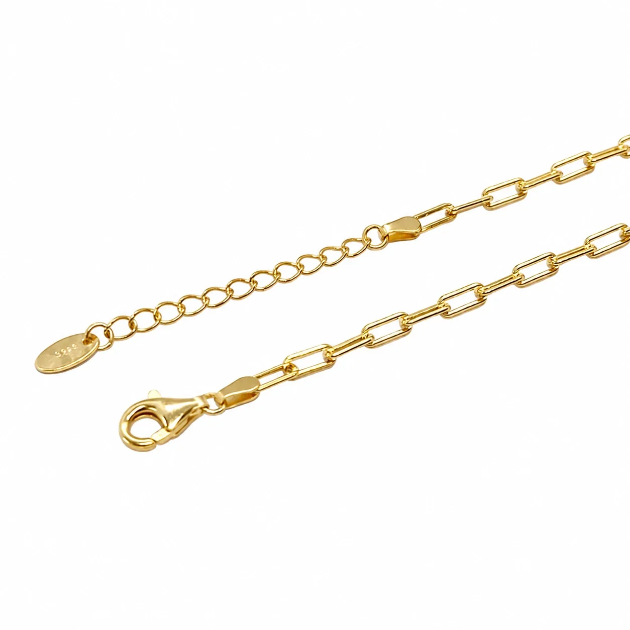 Polished 925 Sterling Silver Gold-Plated Paperclip Link Bracelet