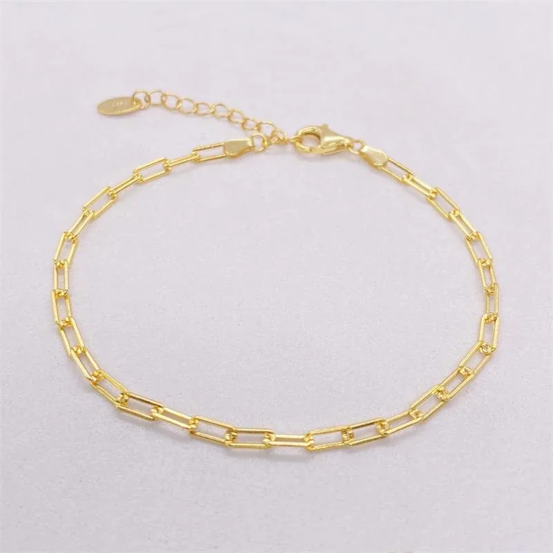 Polished 925 Sterling Silver Gold-Plated Paperclip Link Bracelet