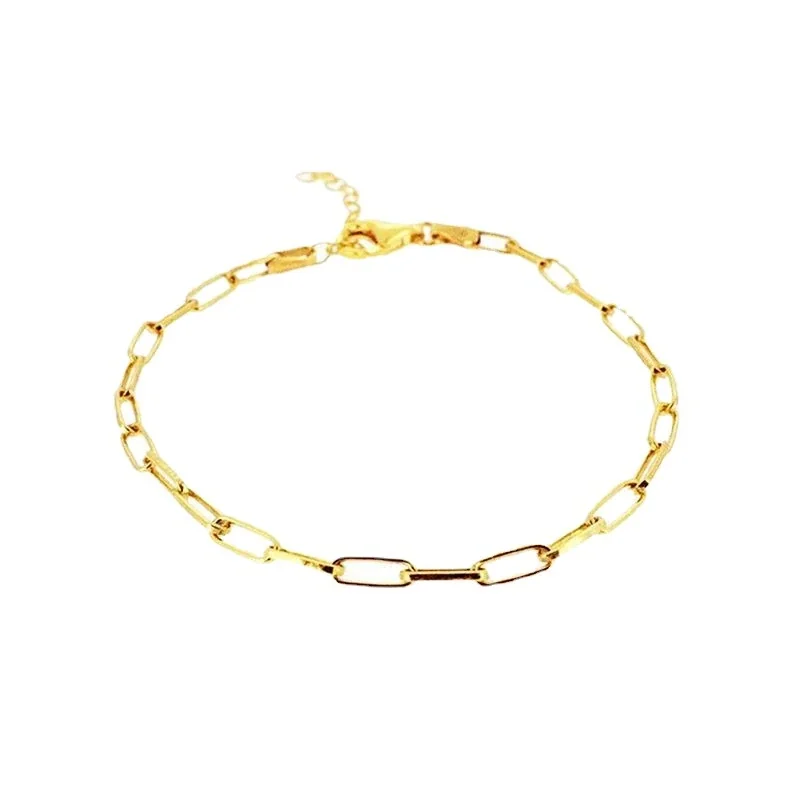 Polished 925 Sterling Silver Gold-Plated Paperclip Link Bracelet