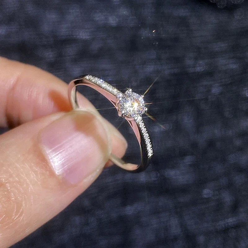 Round Six-Prong 925 Sterling Silver Pavé Moissanite Ring