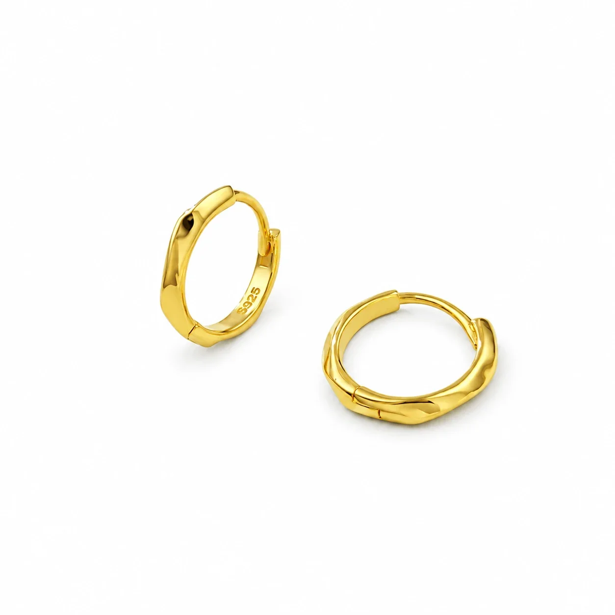 Sculpted Faceted 925 Sterling Silver Huggie Hoop Earrings